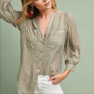 Anthropologie Akemi + Kin Gold Stripes Button Down Shirt